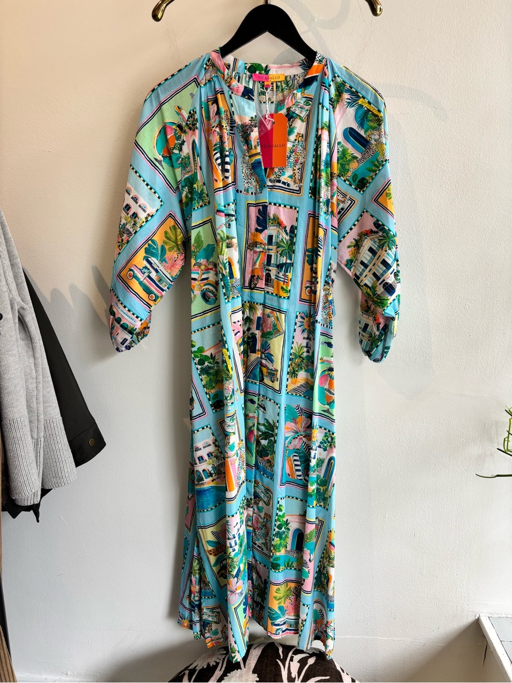 Vilagallo Turquoise Multi-Print Panel Maxi Dress